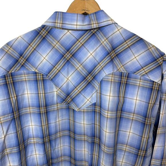 Roper Pearl Snap Shirt Mens 2XL Blue Plaid Long Sleeve Western Rodeo - Picture 5 of 8